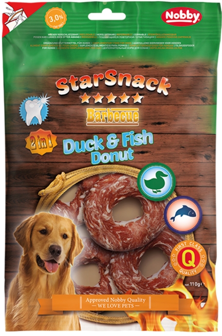 Nobby StarSnack BBQ Duck, Fish Donut pamlsky 110g